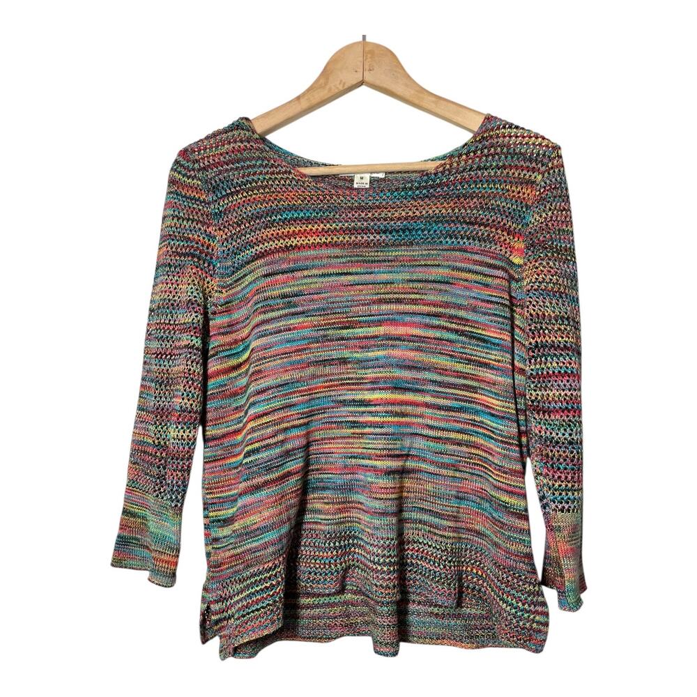John Paul Richard Multi Color Sweater Mixed Knit Boho Indie Size Medium Rainbow